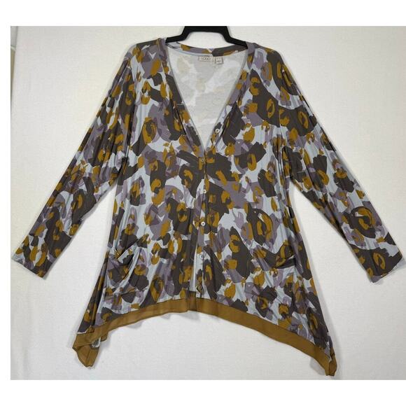 Logo Lori Goldstein Cardigan Top XL Flowy Gray Gold Button - Picture 1 of 8